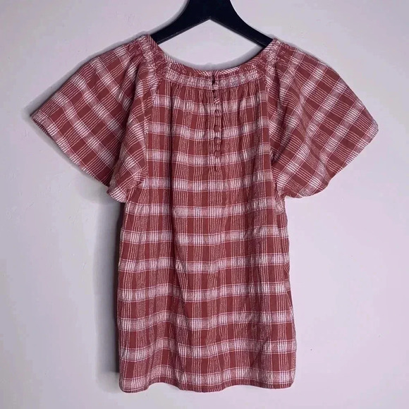 Madewell Plaid Gauze Flutter-Sleeve Top Size Small - Picture 7 of 8